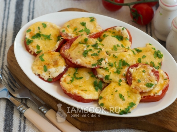 Помидоры под сыром в духовке, рецепт с фото