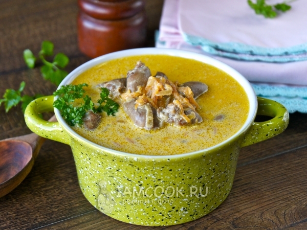 Куриные сердечки в сливках, рецепт с фото