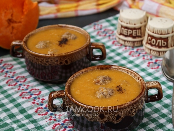Тыквенный суп-пюре с булгуром и фрикадельками, рецепт с фото