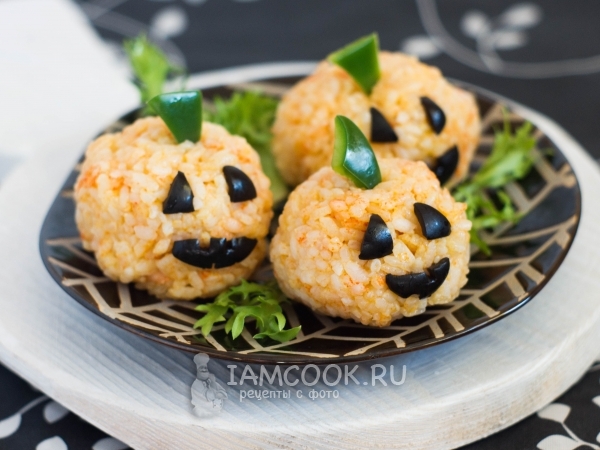Рисовые шарики «Тыквы» на Хэллоуин, рецепт с фото