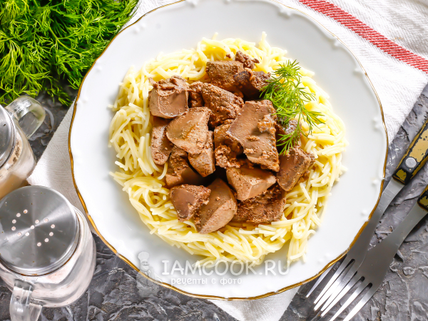 Тушеная свиная печень в кефире, рецепт с фото