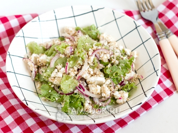 Зеленый салат с сыром фета, рецепт с фото