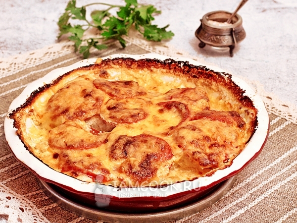 Треска в сметане с помидорами в духовке, рецепт с фото