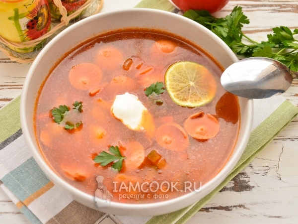 Суп солянка с сосисками, рецепт с фото