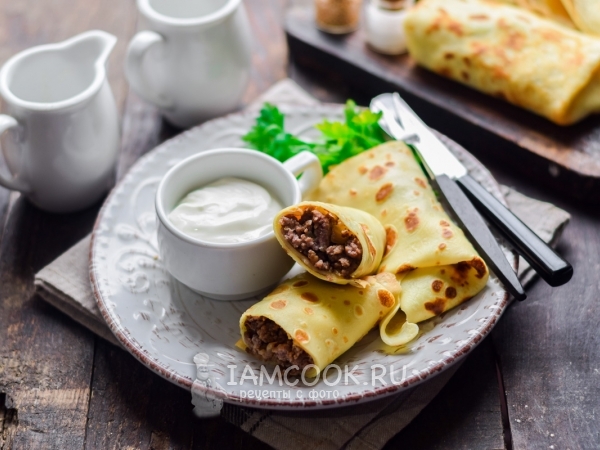Блины с говяжьим фаршем, рецепт с фото