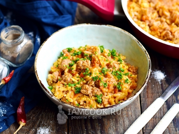 Рис с яйцом и фаршем в томате, рецепт с фото