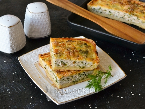 Открытый пирог с курицей и сыром, рецепт с фото