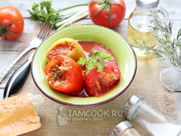 Перец, фаршированный капустой, рецепт с фото