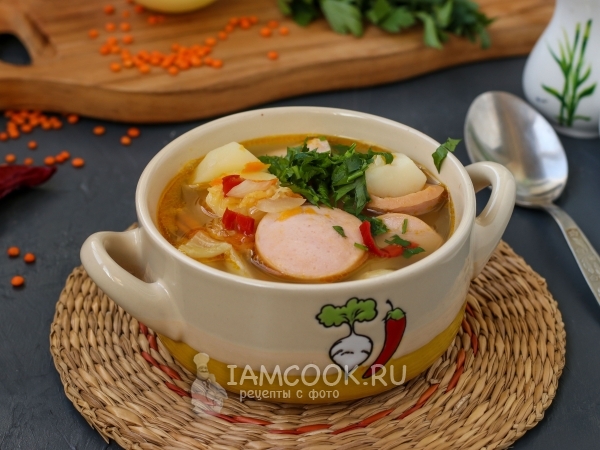 Суп из чечевицы с сардельками, рецепт с фото