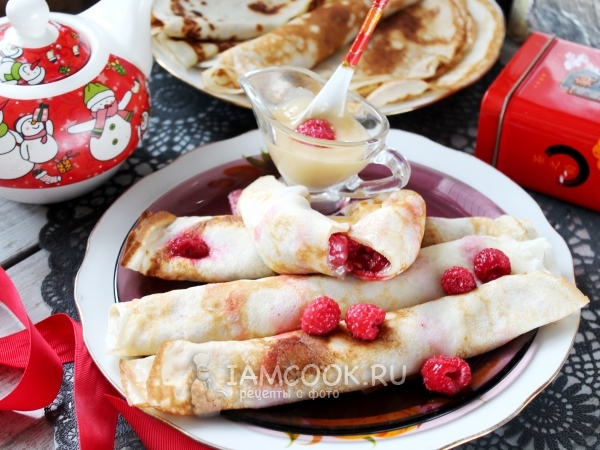 Заварные блинчики с малиной, рецепт с фото