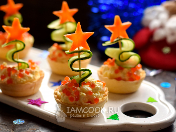 Тарталетки с красной икрой «Елочки», рецепт с фото