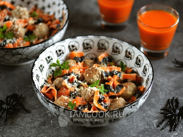 Паста фарфалле с фрикадельками на Хэллоуин, рецепт с фото