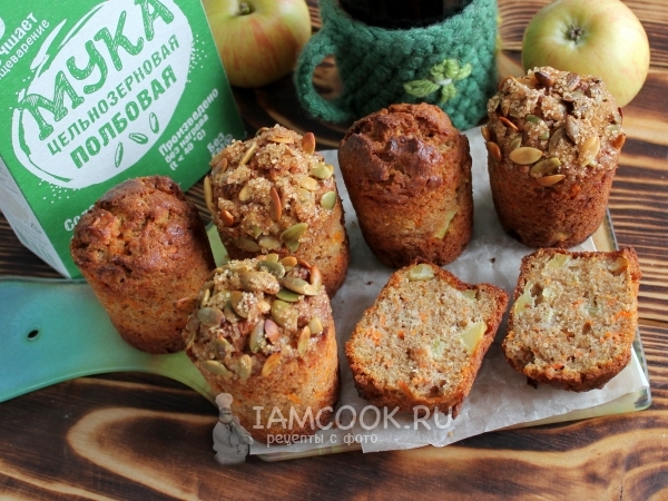 Маффины из полбяной муки с морковью и яблоком, рецепт с фото
