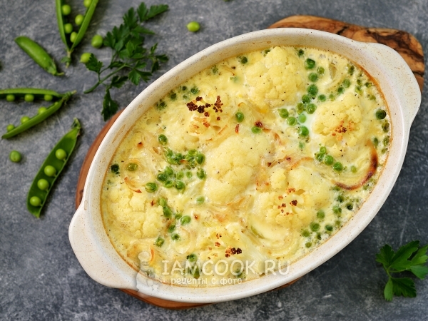 Запеканка из картошки с цветной капустой и горошком, рецепт с фото