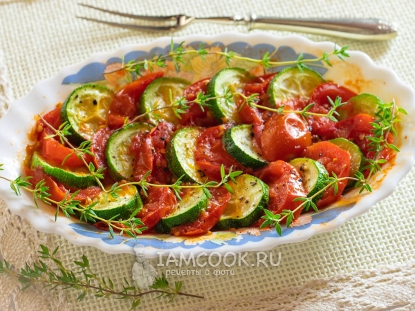 Кабачки с помидорами в микроволновке, рецепт с фото
