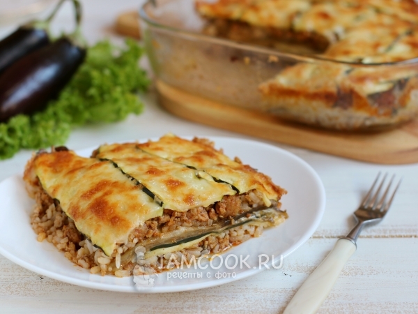 Овощная лазанья без теста (с куриным фаршем), рецепт с фото