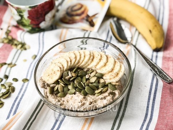 Взбитая овсянка с творогом и бананом, рецепт с фото