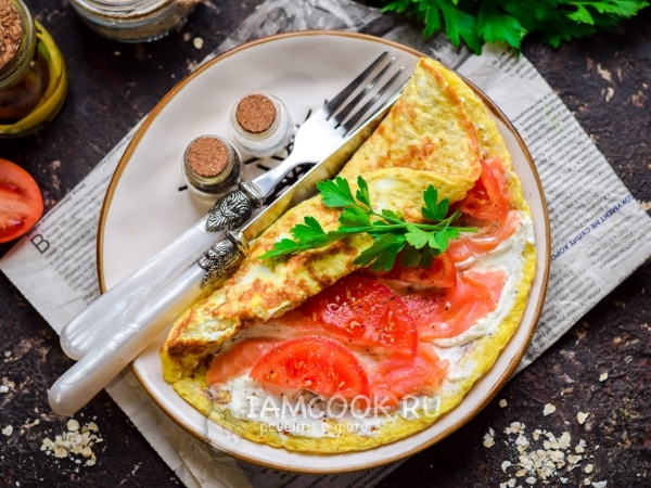 Овсяноблин с семгой и сливочным сыром, рецепт с фото