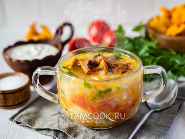 Щи с лисичками и свежей капустой, рецепт с фото