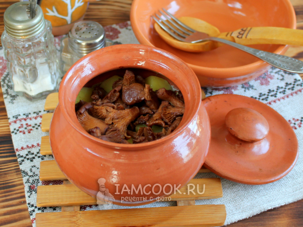 Картошка с мясом и лисичками в горшочках, рецепт с фото