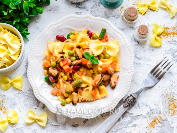 Макароны с мидиями в кисло-сладком соусе, рецепт с фото