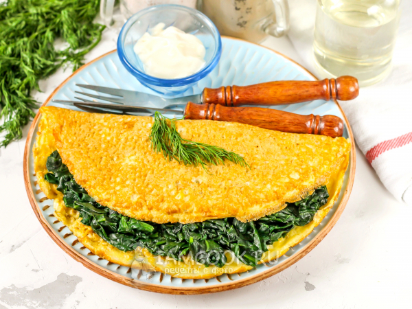 Овсяноблин с начинкой из шпината, рецепт с фото