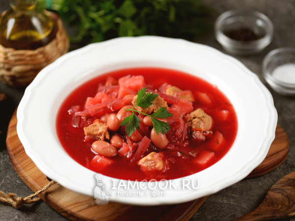 Борщ с квашеной капустой и фасолью, рецепт с фото