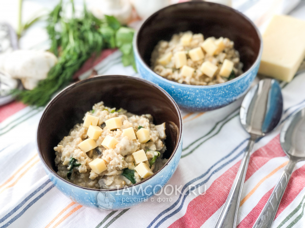 Овсяная каша с грибами и сыром, рецепт с фото