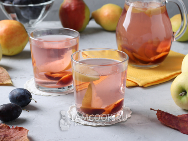 Компот из слив, груш и яблок (не на зиму), рецепт с фото