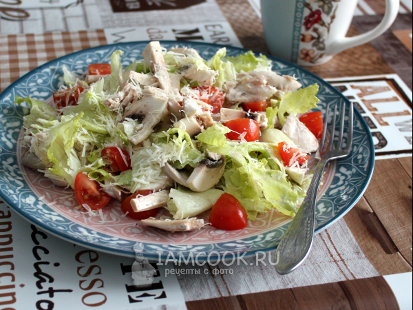 Салат с сырыми шампиньонами, помидорами и сыром, рецепт с фото