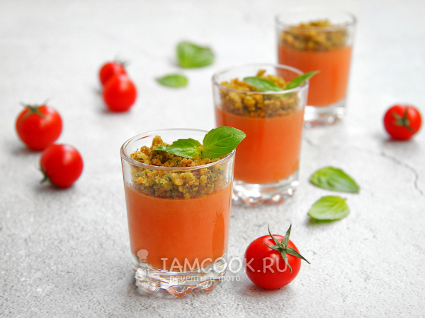 Мусс из запеченных помидоров с базиликовой крошкой, рецепт с фото