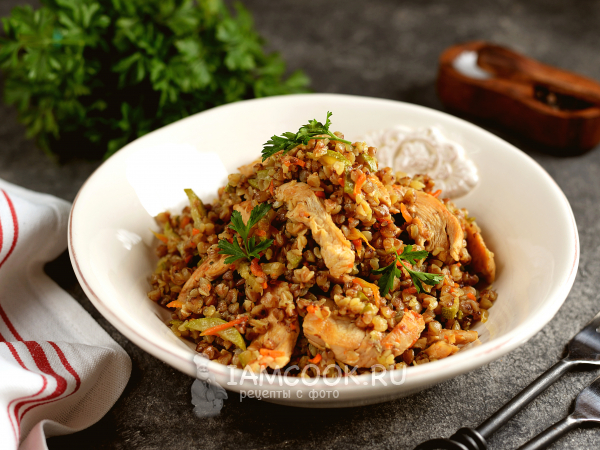 Гречка с индейкой на сковороде, рецепт с фото