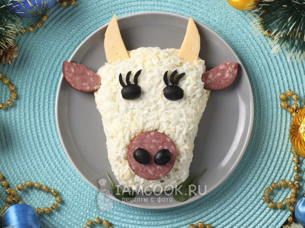 Слоёный салат «Бычок», рецепт с фото