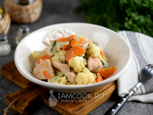 Индейка с цветной капустой на сковороде, рецепт с фото