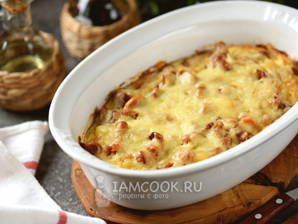 Лисички с картошкой и сыром в духовке, рецепт с фото