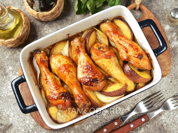 Курица с персиками в духовке, рецепт с фото