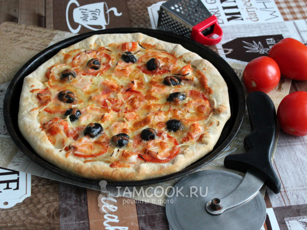 Пицца с семгой и креветками, рецепт с фото