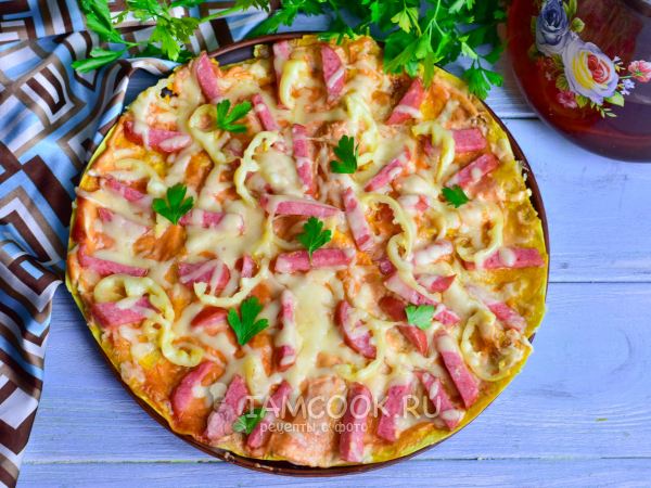 Пицца из лаваша с колбасой в духовке, рецепт с фото