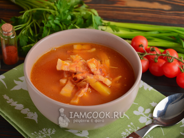 Борщ с курицей и копченой свиной грудинкой, рецепт с фото