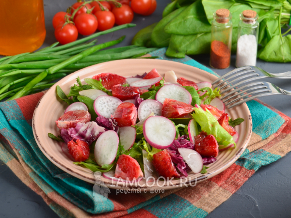 Салат со щавелем и красным апельсином, рецепт с фото