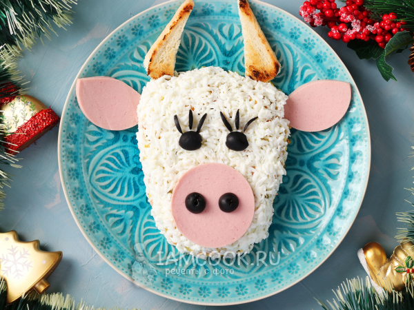 Оливье в форме бычка, рецепт с фото