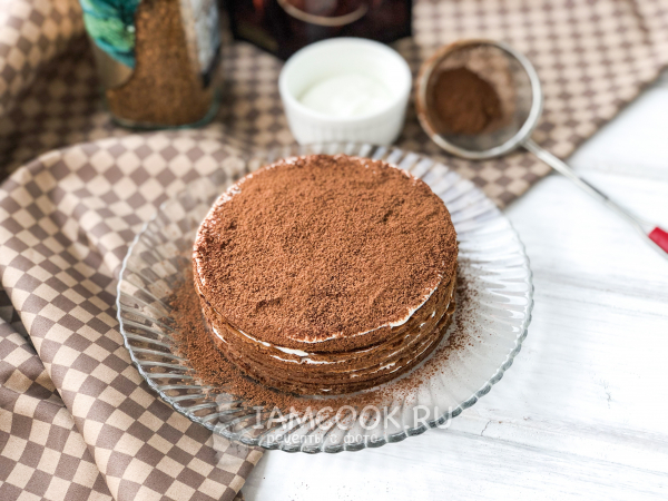 Блинный торт «Тирамису» с творожным кремом, рецепт с фото