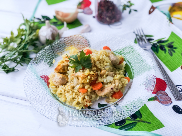 Булгур с индейкой в духовке в рукаве, рецепт с фото