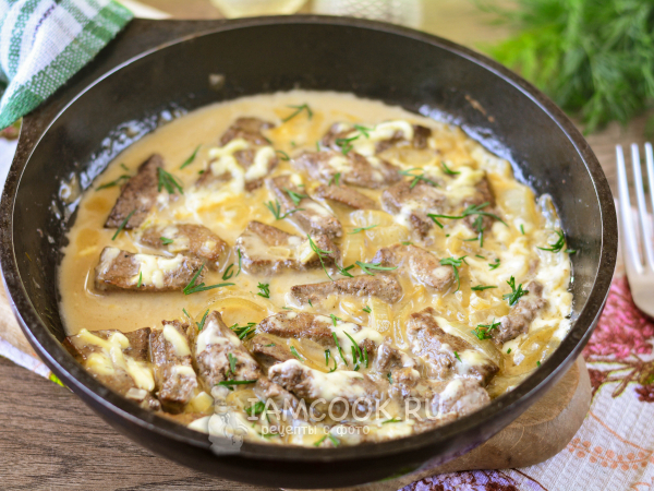 Свиная печень с майонезом на сковороде, рецепт с фото