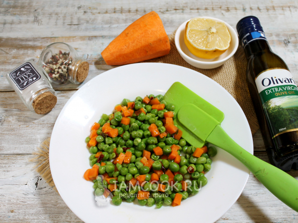 Гарнир из зеленого горошка и моркови в пароварке, рецепт с фото