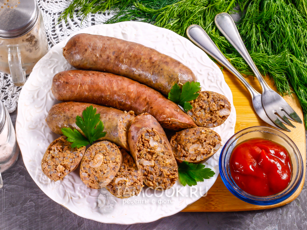 Печеночная колбаса с рисом, рецепт с фото