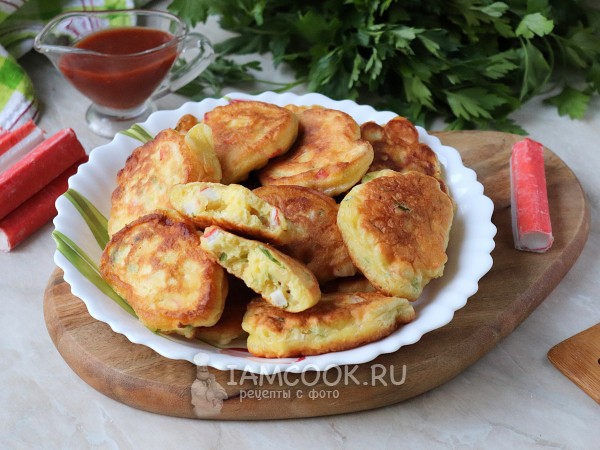 Оладьи с крабовыми палочками (на кефире), рецепт с фото