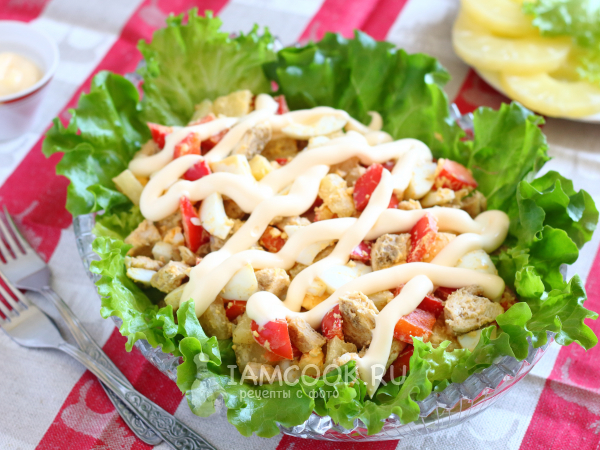 Салат «Экзотика» с ананасом и курицей, рецепт с фото