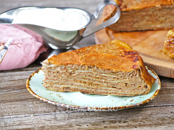 Блинный пирог с печенью, рецепт с фото