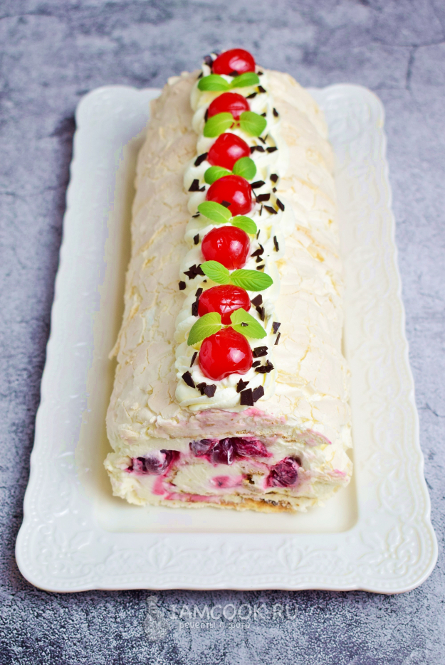 Рецепт меренгового рулета с вишней